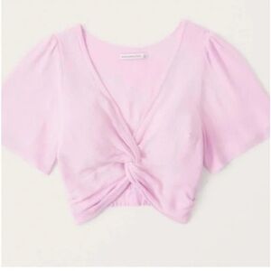 Abercrombie & Fitch Pink Crop Tie Front Blouse XS